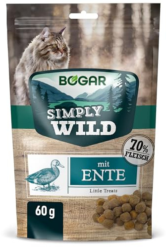 Bogar – Simply Wild – Katzenleckerlis als Ergänzung zur Katzenfutter – Schmackhafte Katzensnacks mit Ente – Leckereien für Katzen zur optimalen Katzenpflege – In Form von leckeren Häppchen – 60 g