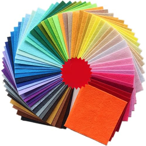 60 Pcs Coloured Felt Fabric Sheets, 60 Assorted Colour Polyester Soft Thick