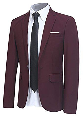 Allthemen Blazer da Uomo Slim Fit Formale Giacca da Abito One Button Monopetto Casual Tuxedo Suit Giacche Smart Blazer Vino Rosso L