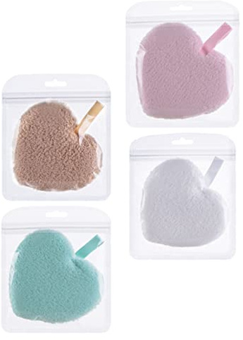 HEALEEP Spugna Struccante Viso Cuore 4 Pezzi Riutilizzabile Esfoliante Detergente Delicato Per Trucco Casa Viaggi Campeggio