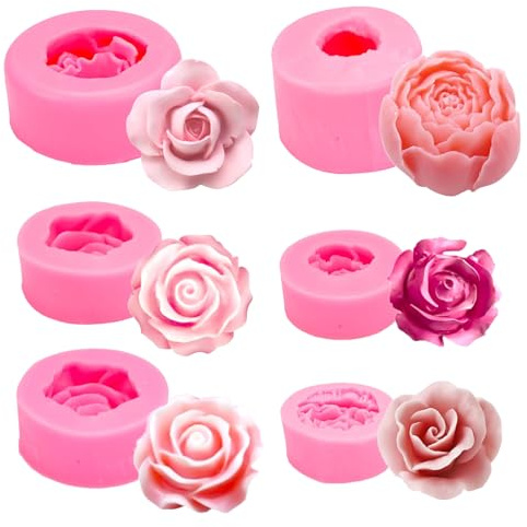 Molde de Silicona de Rosa 3D, 6 Moldes de silicona, molde de Siliconaa de Jabón de Flores, Juego de Moldes de Silicona con Diseño de Rosas, Decoración de Postre