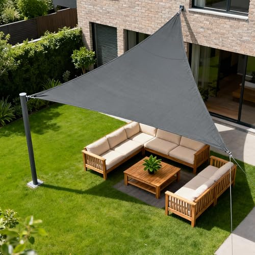 HENG FENG Tenda a Vela Triangolare 3x3x3m, Antracite | Vela Ombreggiante Impermeabile, Protezione UV 95%, tessuto Oxford resistente, per Esterno, Giardino & Terrazza, con Corda