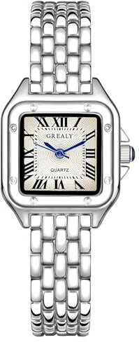 AOOSU Silver Watches Women, Square Watches with Vintage Bracelet, Rectangular Case Roman Dial Vintage Digital Quartz Womens Watch Ladies Casual Dress Watch for Women Girls
