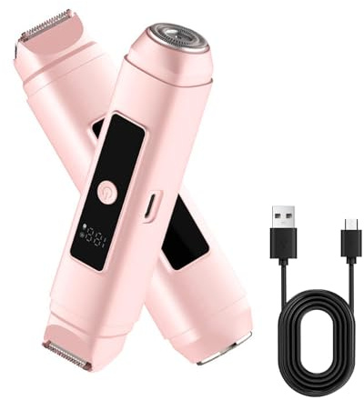 Intimrasierer für Frauen, Elektrischer Damenrasierer 2 in 1 Doppelkopf Design mit Usb-C-Ladetechnik Ipx6 Wasserdicht mit Schutznetz, Geeignet für Gesicht, Beine, Arme und Bikinilinie
