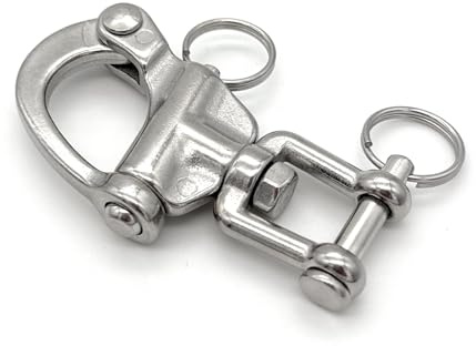 Befestigungstechnik F.R. | Schnappschäkel mit Wirbelschäkel, Edelstahl V4A AISI316, Größe Wählbar 68-128mm Unverlierbarer Verschluss, Marine-Qualität (1 Stück, 128mm)