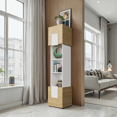 Komodee Mobile Torino, Rovere Olio, Bianco Artico, Larghezza 39 cm x Altezza 172 cm x Profondità 35 cm, per Soggiorno, Camera da Letto