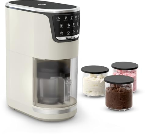 Moulinex Dolci, Heladera, 10 programas en 1, Limpieza con aclarado automático, Tecnología 1 Step Perfector, Hasta 1,4L de helado utilizando los 3 boles de Tritan, Blanca, MJ602AF0