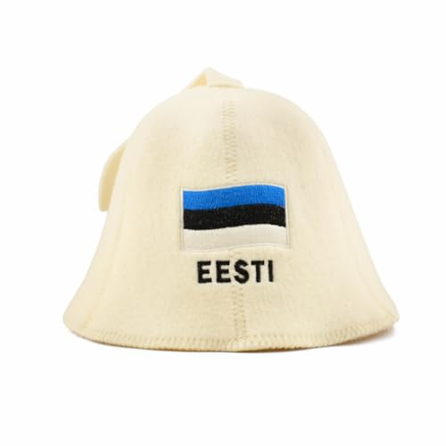 SAUNA GURU Natural Sauna Hat 'Estonia' White - 100% Organic Wool Felt Sauna Hat for Men and Women for Russian Banya - Protects Head from Heat - eBook Guide Included – Embroidered