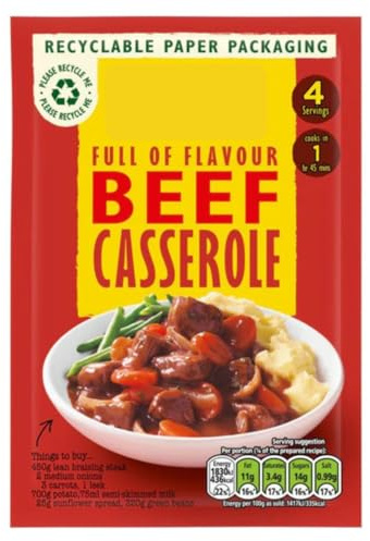 Premium Beef Casserole Recipe Mix, Pack of 3, Quick Preparation, No Artificial Colours, Suitable for Vegans, with Creamy Mashed Potato Serving Suggestion, 40g Each