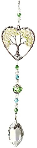 Green Heart Tree of Life Suncatcher, Handmade Healing Crystal Gemstone Glass Suncatcher for Home Garden Window Wall Decoration Gifts for Women Men Friends Mom Holidays