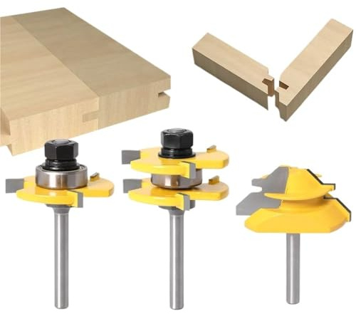 Set di punte per fresa a linguetta e scanalatura, 1 pezzo, 2 pezzi, 3 pezzi, gambo da 1/4 '' con blocco a 45°, gambo da 6 mm, in acciaio massiccio, design anti-contraccolpo, set per pialla per legno