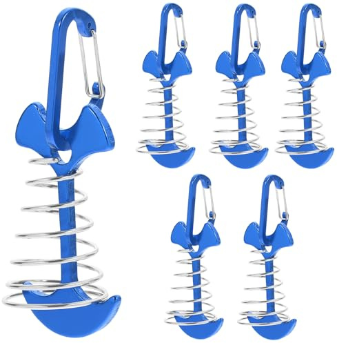 DOITOOL Estacas para Tienda de Campaña en Forma de Espina de Pescado, 6 Piezas Aluminio Resistente Resorte y Hebilla D, Estacas Multifunción para Exteriores, Fijación Segura para Camping