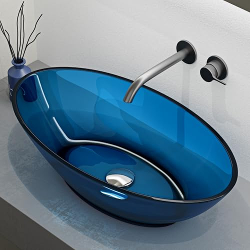 Mai & Mai Vasque à Poser Ovale 63x34x17 cm Lavabo en Résine sans Perçage ni Trop-plein Bleu Coloria02