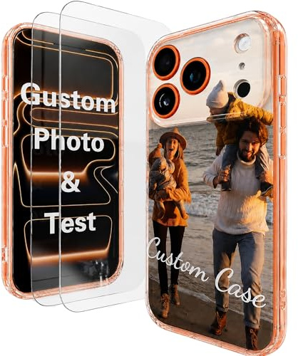 Cliffora Individuelle Handyhülle, personalisierbar, transparent, TPU, weiche Schutzhülle, Foto-Handyhülle mit 2 Displayschutzfolien für iPhone 17, 16, 15, 14, 13, 12, 11 Pro Max – individuelles