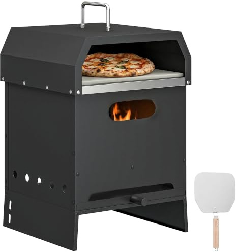 Outsunny Four à pizza 3 en 1 extérieur portable à bois | Avec poignées, pierre et pelle, gril BBQ au charbon, pour jardin, fête, camping, pique-nique