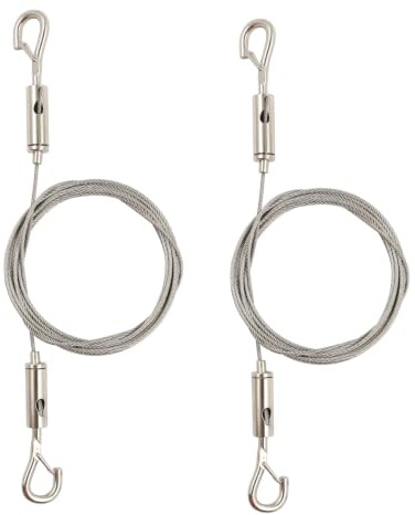 2 Stück Drahtseil Seilaufhängung Stahlseil 2m x 1,5mm 30kg mit Doppelhaken | Edelstahlseil Einstellbar mit Ösen Fotoseil Edelstahlseil mit Doppelhaken Aufhängen Seil für Spiegel Leuchten Körbe
