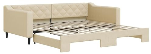 HFXHIJXQ Ausziehbares Tagesbett Creme 100x200 cm Sofa mit Rollrost Massivholz Metall Gestell Modernes Schlafsofa für Wohn und Gästezimmer