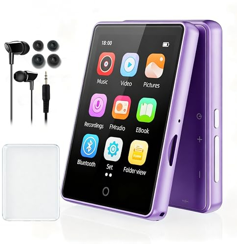 Lettore MP3 32 GB con Bluetooth 5.3, Lettore MP3 con altoparlante per bambini Qualità audio HiFi, Touch screen da 2,8 pollici, Radio FM, Registratore vocale, Supporta schede TF fino a 128 GB(Viola)