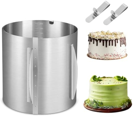 Szzhantuo 20 cm Hoch Tortenring, 6-12 Zoll verstellbare Rundbackform mit 2 Befestigungsclips, Torten Zubehör für Backen, Tortenherstellung und Schichtkuchen | Edelstahl, präzises Tortenzubehör verstellbar