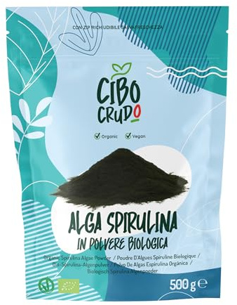 Espirulina en Polvo Ecologica - 500g. Alga Spirulina Verde Fuente de Hierro. Espirulina Organica para Vegetarianos y Veganos Ideal in Batidos y Bebidas. Organic Spirulina Powder.