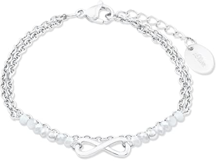 s.Oliver Armband für Damen mit Infinity Anhänger, Glas / Edelstahl, Länge: 16-20 cm
