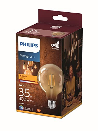 PHILIPS LED Classic E27 Vintage Lampe, 35 W, Vintage Dekolampe, Globeform, gold, klar, warmweiß, 1 Stück (1er Pack)