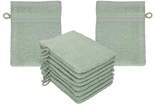 Betz Premium Juego de 10 Piezas de Manoplas de baño – franelas de Rizo para Limpieza Facial - de algodón 100% - manopla de baño para bebés - Verde heno