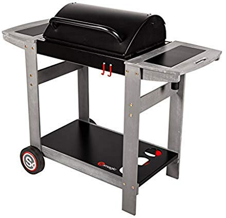 Barbecue au charbon Indiana, avec chariot en bois et deux tablettes latérales