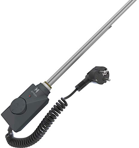 HOTTECH - Heating Element Volcanoplus, Immersion Heater with Thermostat, 600 Watt Electric Water Heater with Water and Air Temperature Control for Room, Bathroom and Electric Radiator - Black