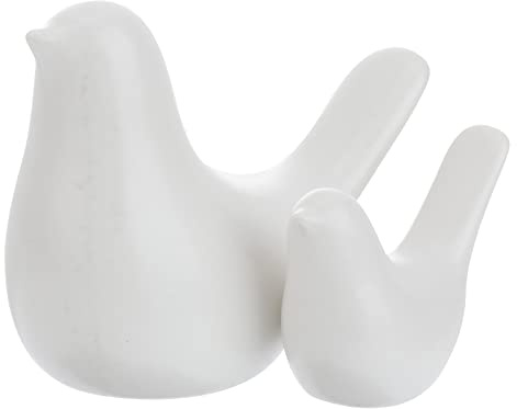 WINOMO 2er-Set Keramik Vogel Figuren, Moderne Vogel Ornamente, Weiß, 2er-Pack, 11x10x14 cm, Innenbereich, Handgefertigt, 2er-Zähler, Keramik