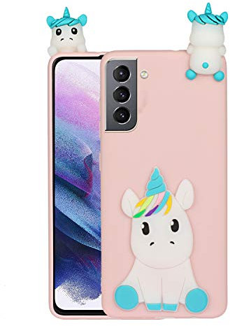 HopMore Kompatibel mit Samsung Galaxy S21 5G Hülle Dünn Silikon Weich Gel 3D Tier Motiv Slim Case Stoßfest Handyhülle Samsung S21 5G Silikonhülle Schutzhülle Cover - Rosa Einhorn