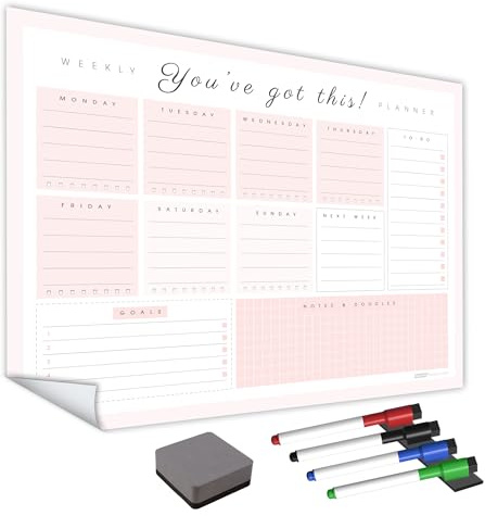WallTAC A3 Wochenplaner, Whiteboard-Aufkleber für die Wand, hergestellt in Großbritannien, leicht zu entfernender trocken abwischbarer Kalender mit wiederverwendbarem Klebstoff, Familienessenplaner