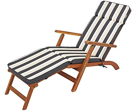 PillowPrim Sonnenliege Auflage - Liegenauflage Outdoor - Auflagen für Deckchair 178x47 cm 5 cm Polsterauflage für Sonnenliege - Kissen für Liegestuhl - Dick, Bequem & Langlebig – Graphit mit Streifen