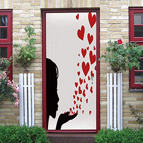 LuSeven 3D Türaufkleber für Innentüren Frau Rot Liebe Kreativität 90x200cm Türtapete selbstklebend TürPoster - Fototapete Türfolie Poster Tapete Meer Aufkleber DIY Selbstklebende Wandbild PVC