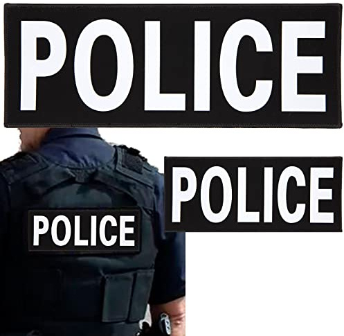 Reflektierende Police Klett Aufnäher Set Klettsticker Reflektorband Klettsticker Police Nachtsichtbarkeit Nylon Hook Loop Patch für Police Vest Tactical Hundegeschirr Weste Kragen, 2 Patches