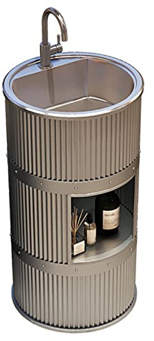 ZTGL Lavandino a Colonna Moderno in Ferro Battuto, Mobile da Bagno con Lavabo in Acciaio Inox, Lavandino su Piedistallo Freestanding Set con Rubinetto e Scarico