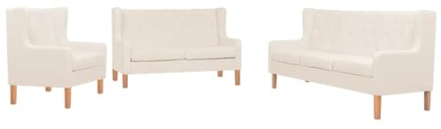 WDGJJFECNMUEHI 3-TLG. Sofa-Set Stoff Cremeweiß, Wohnzimmergarnitur mit Sessel, 2-Sitzer und 3-Sitzer Sofa, Bequeme Polstergarnitur aus weichem Polyester, einfache Montage, Stabiler Massivholzrahmen