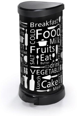 Curver - Cubo de basura con pedal 40L, decorado cocina, tapa y aro para bolsa