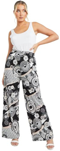 STAR FASHION Palazzobyxor med tryck för kvinnor, utsvängda, elastiska, stretchiga lösa byxor, Tryck – 003, 3XL