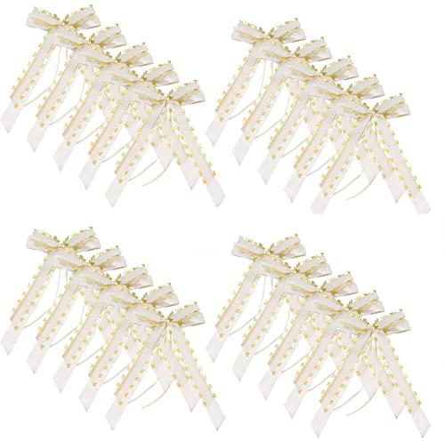 PAITOK Hochzeitsschleifen, 20 Stück, weiße Antennenschleifen mit gelbem Herz, Schmetterling, Vintage-Stil, dekorative Schleifen, Verpackung, Auto-Hochzeitsdekoration, Party-Tischdekoration
