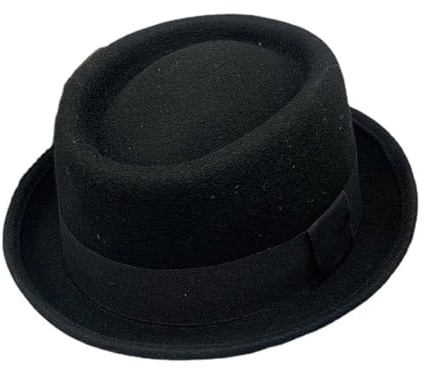 NociHah Herren Pork-Pie-Hut aus Wollfilz - Breitkrempen-Fedora-Hut, Boater-Flachkappenhut für Frauen.