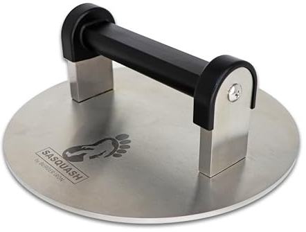 Sasquash Smash Burger Press, Bigfoot 8 Inch Burger Press, 3 Plus Pound Stainless Steel, Heavy Hamburger Smasher Tool, Round for Griddle, Grill, Flat Top, Sandwiches, Steak, Grilling Accessories