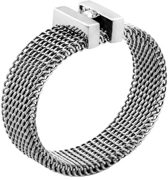 meditoys Edelstahlring mit funkelndem Kristall, 5 mm breiter Damenring aus Edelstahl-Mesh, Farbe: Silber, robust und kratzfest