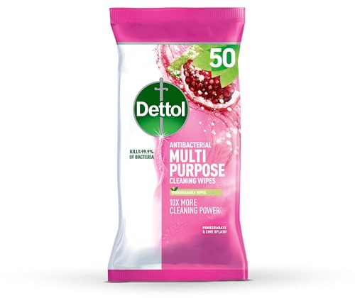 Dettol Biodegradable Multi Surface Cleaning Wipes, Pomegranate, 50 Wipes