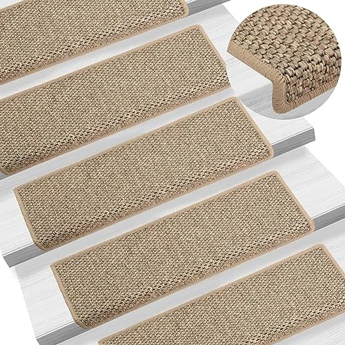 ZEYUAN Treppenmatten Selbstklebend Sisal 15 STK. 65x21x4cm Dunkelbeige, Stufenmatten, Treppenteppich, Antirutschmatten Für Treppen - SPU:326890