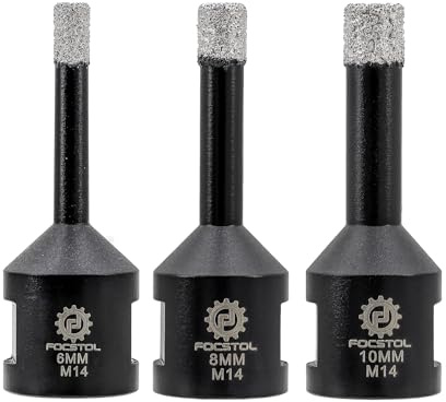 FOCSTOL Diamond Core Drill Bit - 3pcs 6/8/10mm Diamond Hole Saw for Porcelain Ceramic Tile Marble Granite Quartz M14 Thread