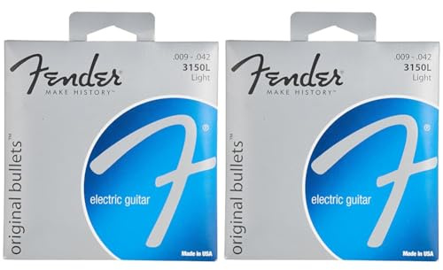 Fender Bass-Saiten aus vernickeltem Stahl, Runddraht, 1 Stück 9-42 Original Bullets (Packung mit 2)