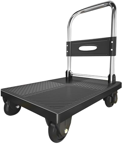 Plattformwagen Schwerlast-plattformwagen, Zusammenklappbarer Flachbettwagen Mit 360-grad-schwenkrädern. Zusammenklappbarer Wagen Zum Beladen Und Lagern Sackkarren(Size:70*42,Color:schwarz)