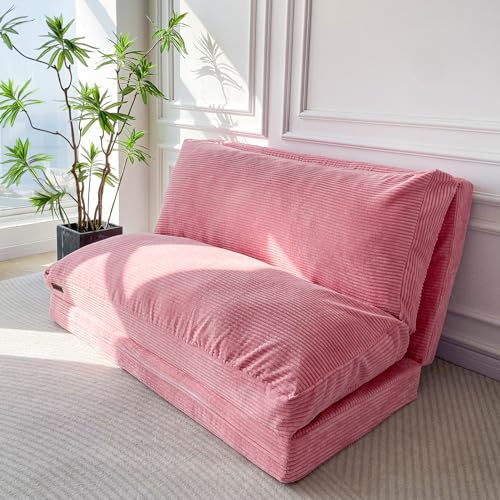 MAXYOYO Lit pouf, canapé-lit pliable, matelas de sol extra épais pliable 4 fois, canapé de sol pour chambre, salon, (rose, 135 x 240 cm)