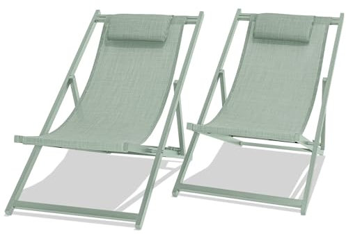 FRANKYSTAR Mezzaluna - Set di 2 sedie a sdraio pieghevoli in alluminio e textilene. Sdraio da giardino di design con schienale regolabile in 4 posizioni verde